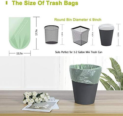 Jaoul Trash Bags 1.2 Gallon, Small Garbage Bags, Strong & Unscented Mini Trash Bags for Kitchen, Bathroom, Office, Restroom, Car, Green, 80 Counts