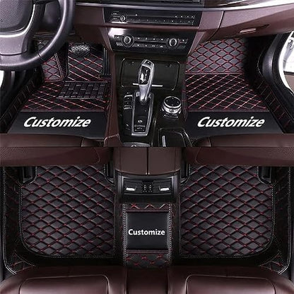 Custom Making Car Floor Mats Compatible for 2000-2025 All Mode Sedan SUV Sports Car Full Coverage Cute Pads Protection Non-Slip Leather Floor Liners (Black Red Line)