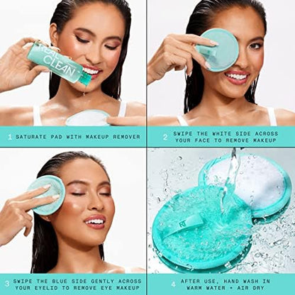 Real Techniques Real Clean Makeup Remover Pads, Reusable Makeup-Removing Rounds, Dual-Sided For Toner, Essence, Eye & Face Makeup Removal, For All Skin Types, 2 Count (Pack of 2)