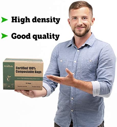 Compostable Bags, 13 Gallon Food Scraps Yard Waste Bags, 50 Count, Extra Thick 0.87 Mil. ASTMD6400 Compost Bags Small Kitchen Trash Bags, Certified By BPI And TÜV AUSTRIA