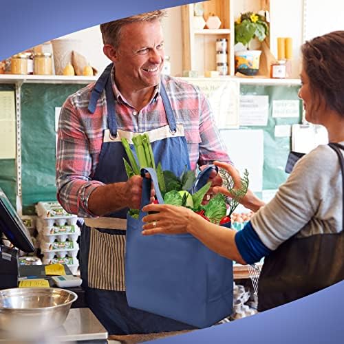 Reginary 50 Pieces Reusable Totes Bag Bulk Shopping Bags Non Woven Grocery handbag with Handles Foldable for Boutiques(Navy Blue)