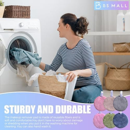 BS-MALL 6 Pcs Reusable Makeup Remover Pads with Round Box - Soft Micellar Water Wipes for Eye Shadow & Facial Cleansing - Gentle for All Skin Types - Perfect Women Gifts