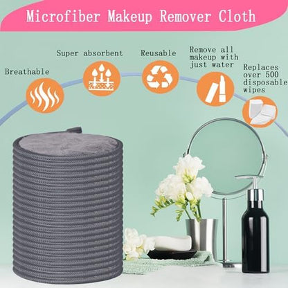 Large Reusable Makeup Remover Pads Face Cleaning Pad 5"x 5" Grey 24 Pack