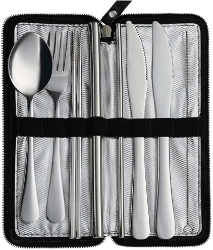 DEVICO Camping Utensils, Stainless Steel Travel Silverware Set with Case