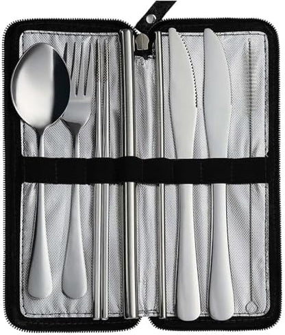 DEVICO Camping Utensils, Stainless Steel Travel Silverware Set with Case