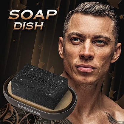 Bossman Natural Bamboo Bathroom Soap Dish w/ Premium Ceramic Base - Black