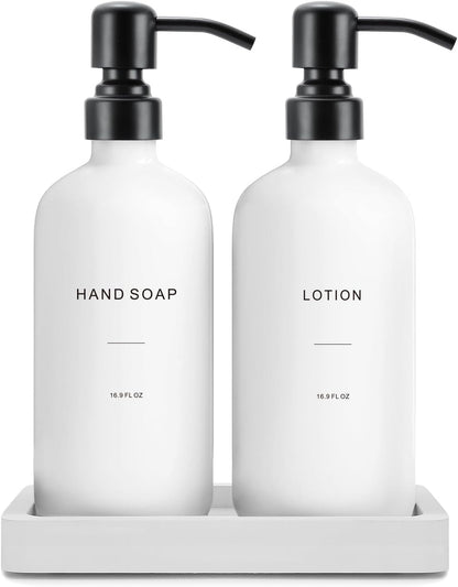 White Soap Dispenser Set, Contains Hand and Lotion Dispenser with Pump. Perfect for Guest Bathroom Decor. (White)