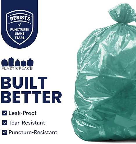 Plasticplace 55-60 gallon Trash Bags │ 1.2 Mil │ Green Heavy Duty Garbage Can Liners │ 38” x 58” (50Count)