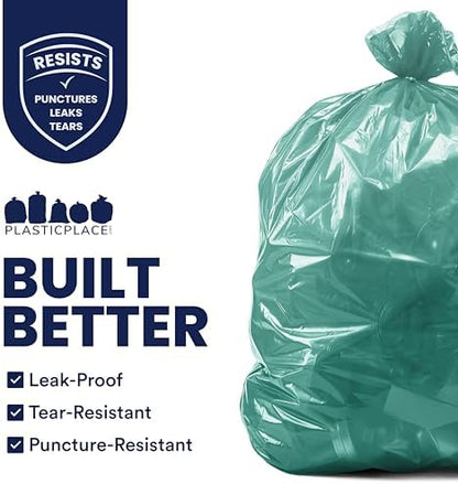 Plasticplace 55-60 gallon Trash Bags │ 1.2 Mil │ Green Heavy Duty Garbage Can Liners │ 38” x 58” (50Count)