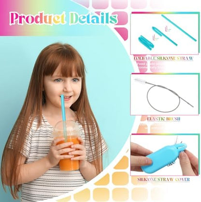 Meanplan 4 Sets Reusable Straws Travel Case Brush Silicone,Multicolor