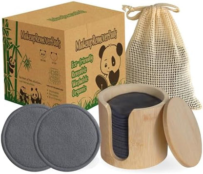 Reusable Cotton Rounds, 100% Natural Bamboo Cotton Pads for Face|Reusable Makeup Remover Pads with Laundry Bag,Headband and Cotton Round Holder (Gray)