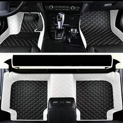 Custom Making Car Floor Mats Compatible for 2000-2025 All Mode Sedan SUV Sports Car Full Coverage Cute Pads Protection Non-Slip Leather Floor Liners (Black+White Edge)