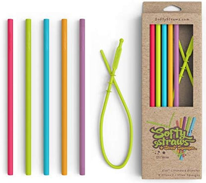 Silicone Straws - Slender Size BPA Free Non-Rubber Silicon Reusable Drinking Straws for Stainless Steel 20 oz Yeti Tumbler - Flexible, Chewy, Bendy & Safe for Kids/Toddlers