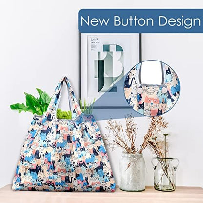 KINGMAS Reusable Grocery Bags, Eco-Friendly Folding Tote Shopping Bag fits in Pocket, Washable Waterproof Nylon Pouch Bags