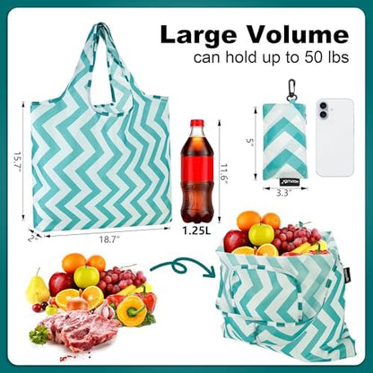 HOLYLUCK Reusable Grocery Bags,Heavy Duty Foldable Shopping Tote Bag (Standard, Green wave)
