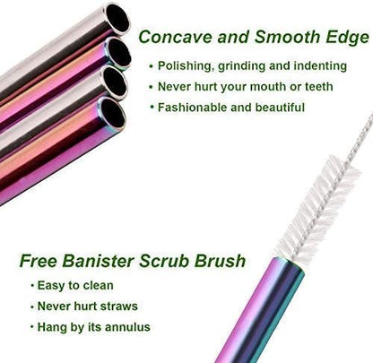 VEHHE Rainbow Metal Straws, Stainless Steel Reusable Straws Set with Brush