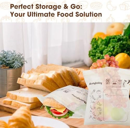 Moonybaby Compostable Quart Size Food Storage Bags (30 Count), Organic Food Storage Container with Food-Safe Zip Seal, Freezer and Leak Proof