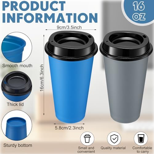 Honeydak 45 Pack 16 oz Reusable Coffee Cups with Lids Water Bottle Iced Coffee Travel Mug Reusable Portable Plastic Tea Tumblers Bulk for Hot and Cold Drinks Birthdays Party (Classic,Navy Blue, Gray)