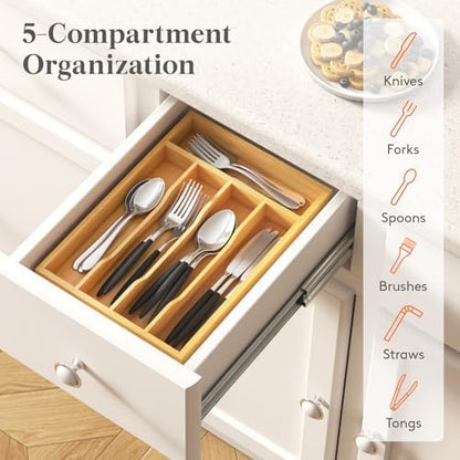 Lifewit Bamboo Silverware Tray for Drawer, 6.7 x 12
