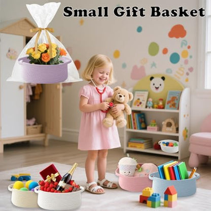 Purple Woven Rope Basket - Baby Gift Basket with Bag & Ribbon
