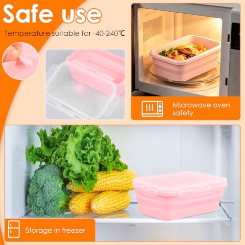 4Pcs Collapsible Silicone Food Container with Lid Heat Resistant Foldable Food Storage Containers Microwave Dishwasher and Freezer Safe 350/500/800/1200 ml for Kitchen Picnic Travel(Multicolor)