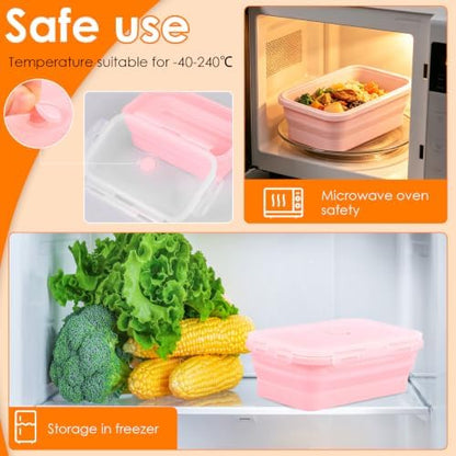 4Pcs Collapsible Silicone Food Container with Lid Heat Resistant Foldable Food Storage Containers Microwave Dishwasher and Freezer Safe 350/500/800/1200 ml for Kitchen Picnic Travel(Multicolor)