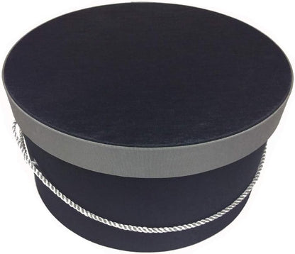 Sarah's Hat Boxes Classic Black/Gray Hat Box – 16.75" x 8.5" (Dia. x Ht.) Handmade in USA – Odorless Non-Toxic Adhesive, Cording Handle – Premium Storage for Hats & Accessories