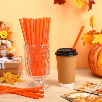 JANYUN 30 Pcs Reusable Pumpkin Straws with Cleaning Brush