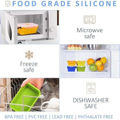5 Pack Collapsible Silicone Food Storage Containers with Leak-Resistant Lids, 27oz Bento Lunch Boxes, for Kitchen, Office, Camping, Travel, BPA Free