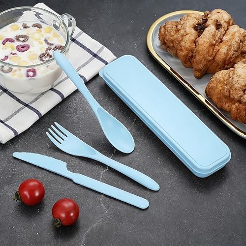 Wheat Straw Travel Utensils, BPA Free Reusable Fork Spoon Knife with Case