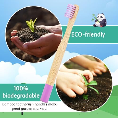 Kids Bamboo Toothbrush - Child Size Soft BPA Free Color Safe Bristles (4 Pack)
