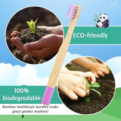 Kids Bamboo Toothbrush - Child Size Soft BPA Free Color Safe Bristles (4 Pack)