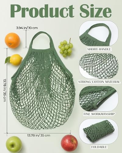 Eccliy 12Pcs Reusable Cotton Mesh Grocery Bag with Handle, Green, 4 in