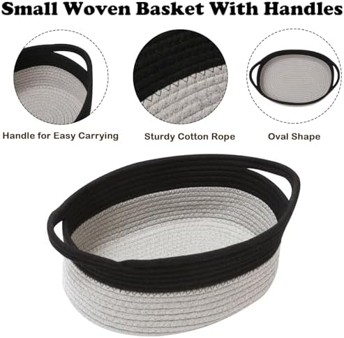 Woven Rope Basket - Baby Gift Basket with Bag & Ribbon, Black&Grey