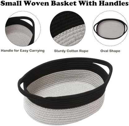 Woven Rope Basket - Baby Gift Basket with Bag & Ribbon, Black&Grey