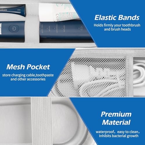 Toothbrush Travel Case for Oral B/Oral-B Pro 1000 1500 5000 7000 & Philips Sonicare 4100 1100 5300 5100 6100/iO Electric Toothbrush, Hard Protective Storage Bag (Deep blue)