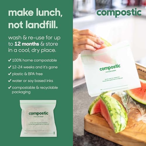 Compostic Compostable Sandwich, Snack, Gallon, Quart Bags Variety, 145 Ct