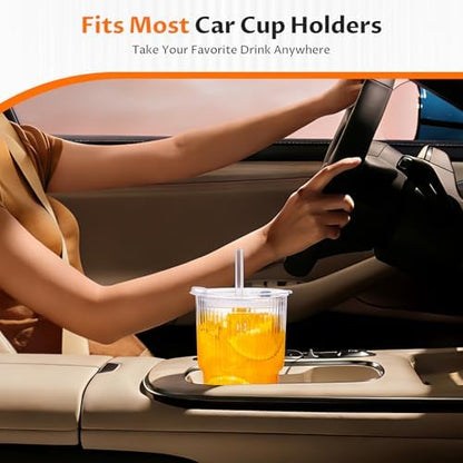 20oz Iced Coffee Cups with Lids, Glass Coffee Cups with Lids and Straws, 4P