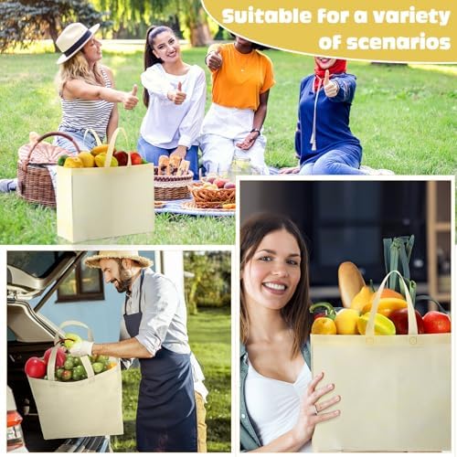 Windyun Reusable Grocery Bags Large Non Woven Shopping Bags with Handles Foldable Portable Tote, 16x6x12 Inch
