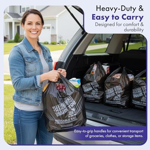 Thank You Plastic Grocery Bags 12"x7"x22" Heavy Duty 2.25 Mil