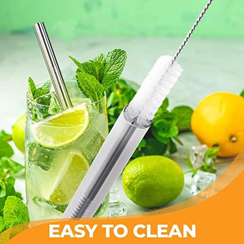 Vinaco 4 Pack 0.35" Wide Bore Reusable Stainless Steel Smoothie Straws