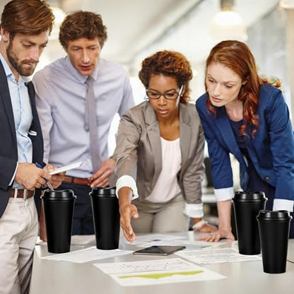 16oz Reusable Plastic Coffee Cups with Lids, 13 Pack, Black
