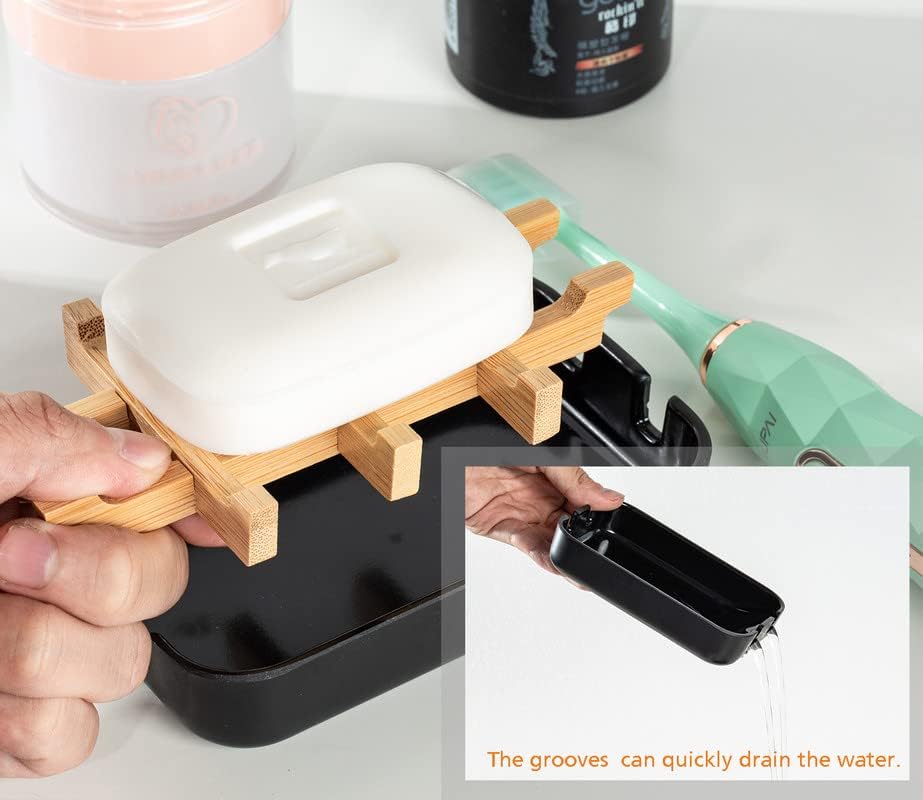 Modern Removable Soap Holder, Bamboo Fiber Sponge/Soap Dishes for Kitchen/Bathroom/Shower Room, Black