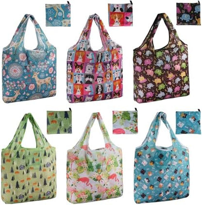 Reusable Grocery Shopping Bags 6|10 Pack, Foldable Tote Bags, Machine Washable Nylon Shopping Totes for Groceries