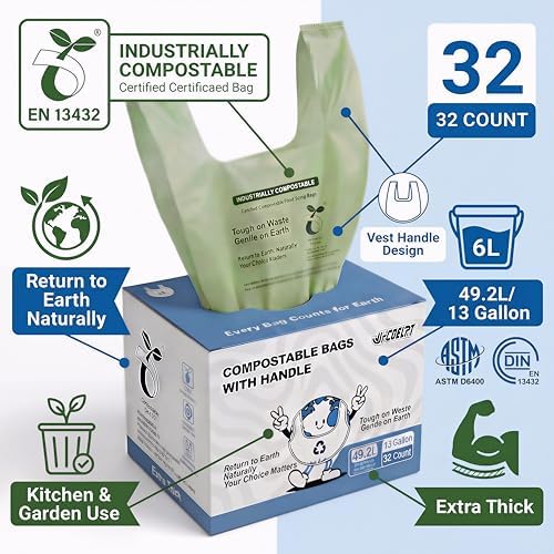 Compostable Bags, 13 Gallon, 32 Count, 49.2 Liter