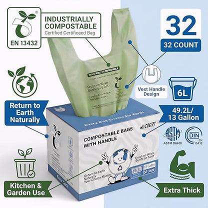 Compostable Bags, 13 Gallon, 32 Count, 49.2 Liter