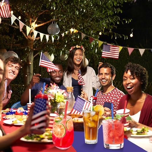 JANYUN 30 Pieces Patriotic Plastic Straws, Red White Blue Star Straws