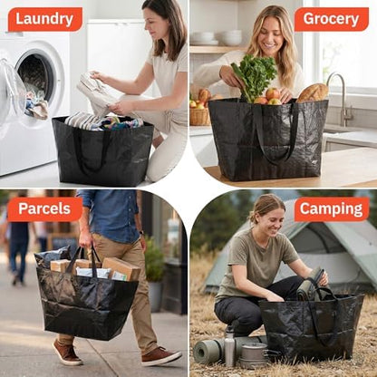 DURASACK Haul-It-All Extra-Large Reusable Shopping Bag, Black, Pack of 4