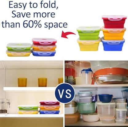 5 Pack Collapsible Silicone Food Storage Containers with Leak-Resistant Lids, 12 oz Small Foldable Snack Box Bento Box, For Kitchen, Office, Camping, Travel, BPA Free