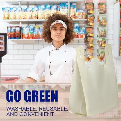 Windyun Large Grocery T-shirt Bags Bulk Reusable Non Woven Shopping Bag Foldable Gift Tote with Handle, 20.5x11x5.5 Inch